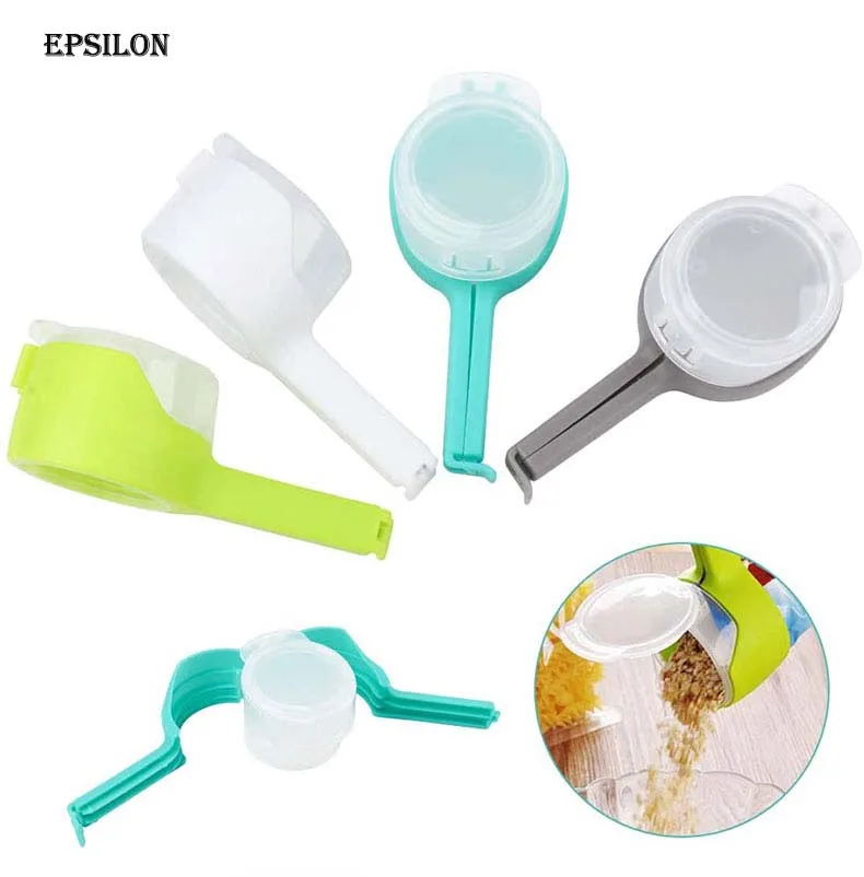 

Epsilon Wholesale Eco friendly Multifunctional Colorful Plastic PP Seal And Pour Food Storage Snack sealing bag clips, White,grey, blue,green