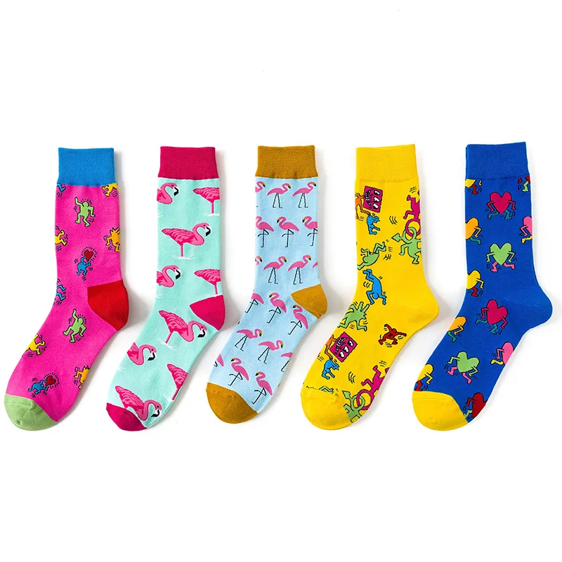 

XIANGHUI Creative Custom Cotton Popular Logo Men Women Socks Casual Pink color Cute Animal Flamingo happy socks