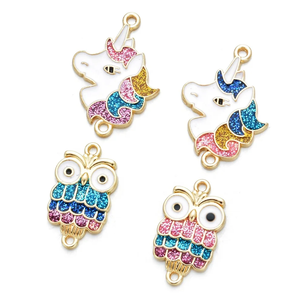 

Cute DIY Color Glitter Enamel Unicorn Owl Charms Pendants For Hand-Made Fashion Bracelet Necklace Jewelry Making Accessories, Picture show