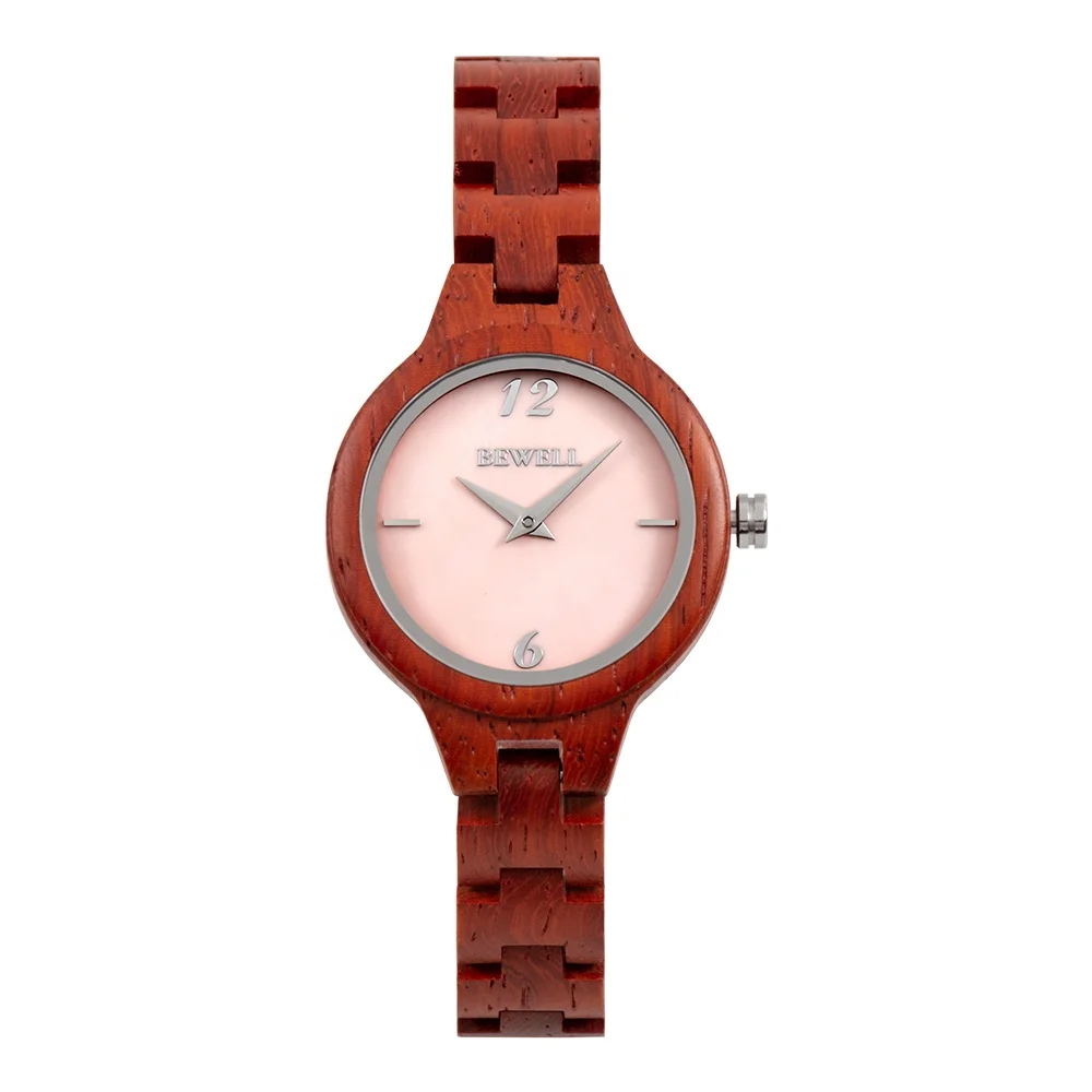 

Wholesale fashion red woman wood watch custom logo wrist watch wood women with shell dial wristwatches