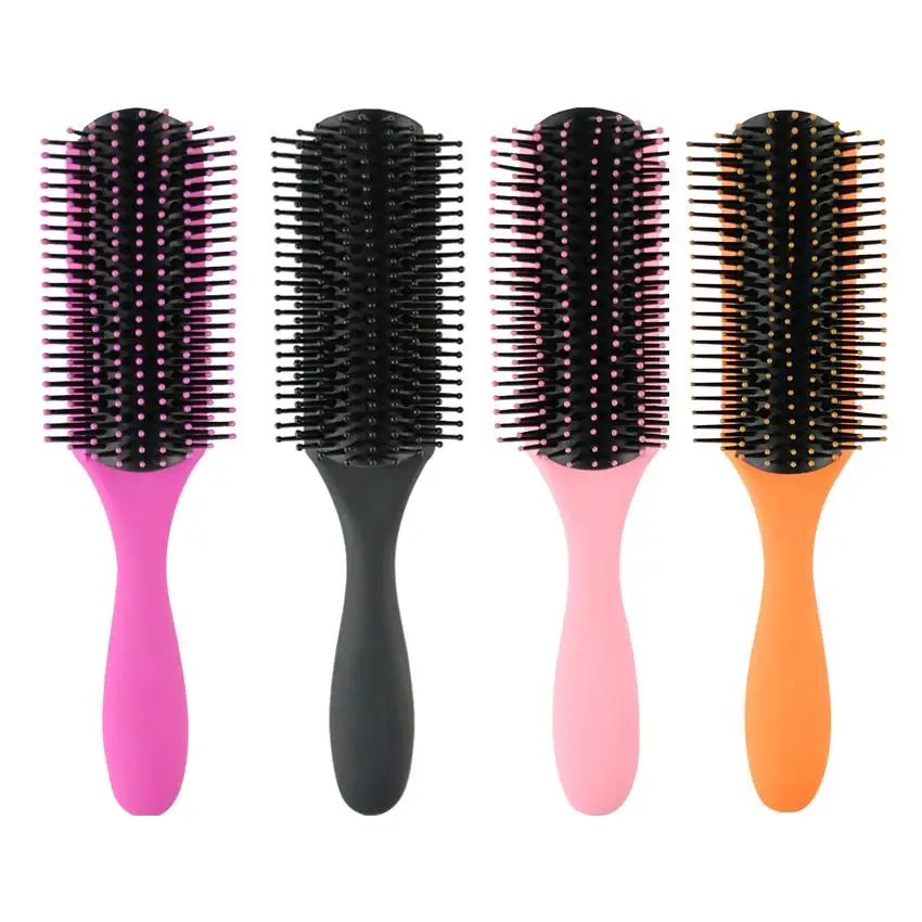 

Custom logo Professional Styling Plastic 9 Rows Curly Hair Detangling denman brush