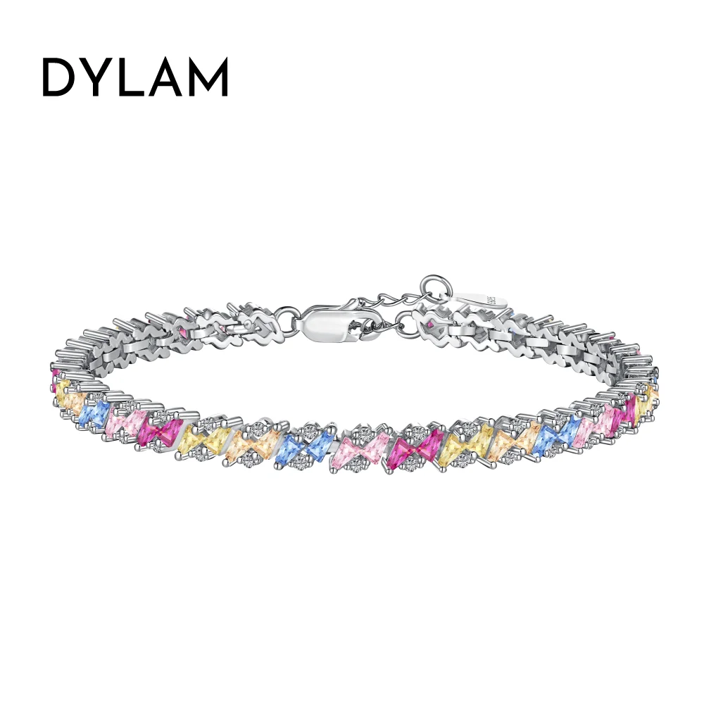 Dylam 2023 Trending Baguette Bracelet Women Solid Sterling Silver Rhodium Plated 5A Zirconia Bracelet for Bridal Daily Wear