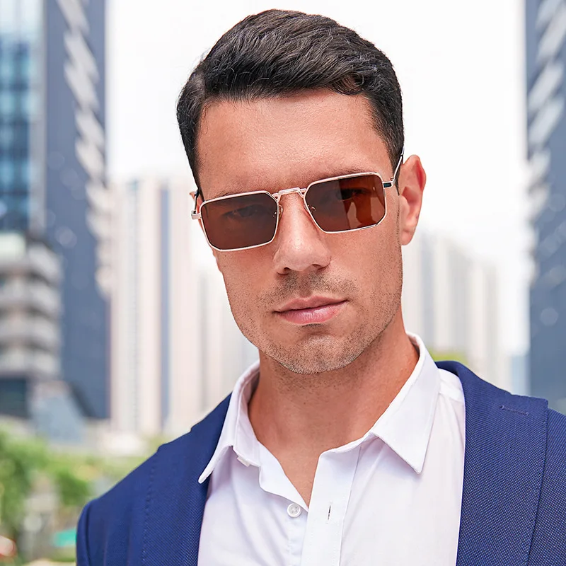 

2021 New Fashion Square Sunglasses Men PC Colorful Lens Alloy Metal Frame Luxury Brand Designer Rectangle Sun Glasses UV400