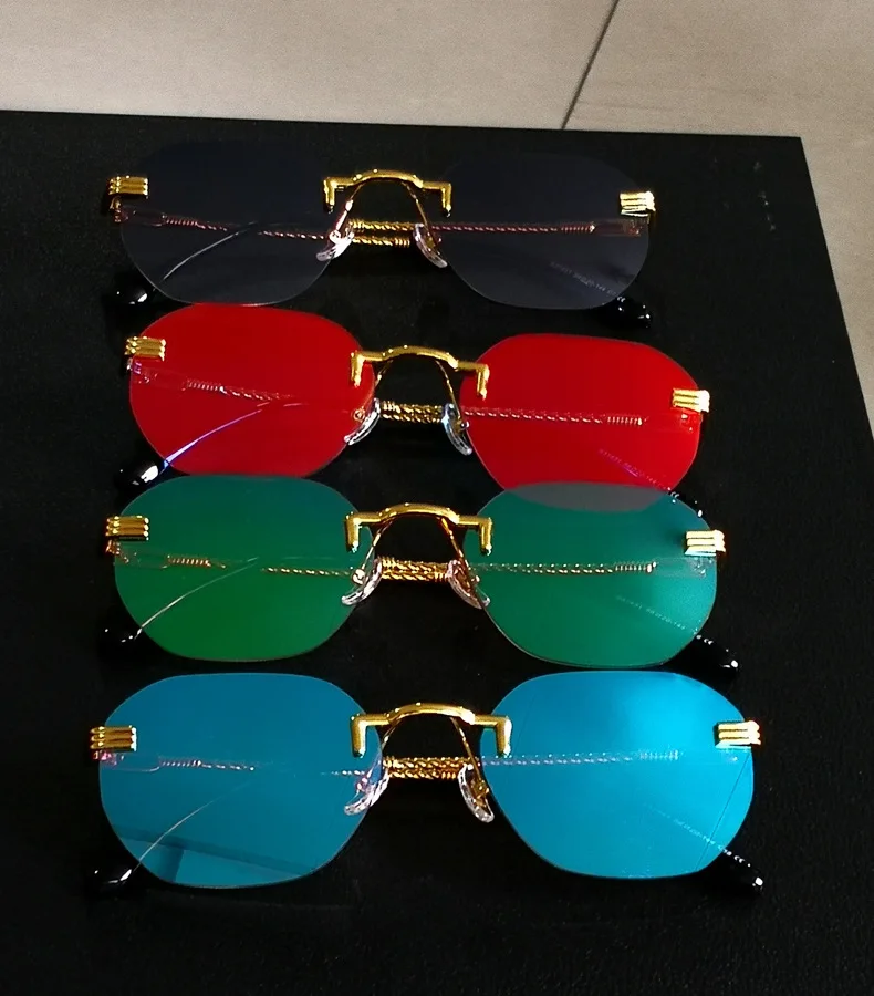 

High Quality Coated Lens Vintage Rimless Rectangle 18K Gold Metal Frame Women Sunglasses Custom Logo Sun Glasses