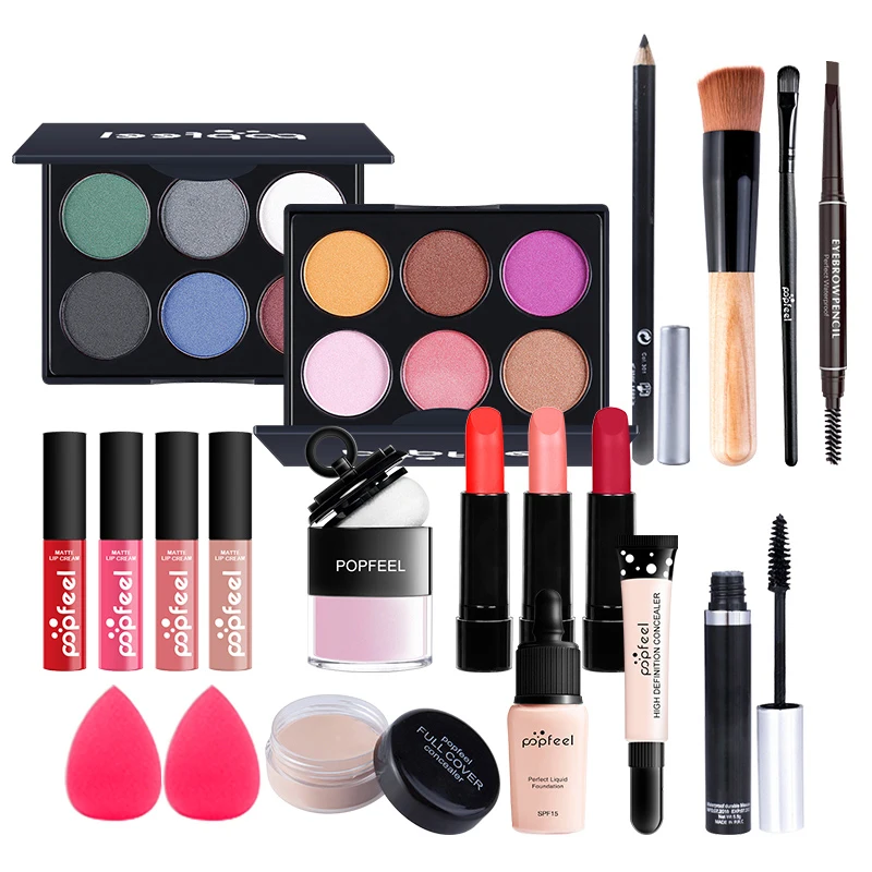 

Popfeel High Quality Makeup Combo Set Make Up Single Brush Kits Lipstick Eyeliner All In One Cosmetic