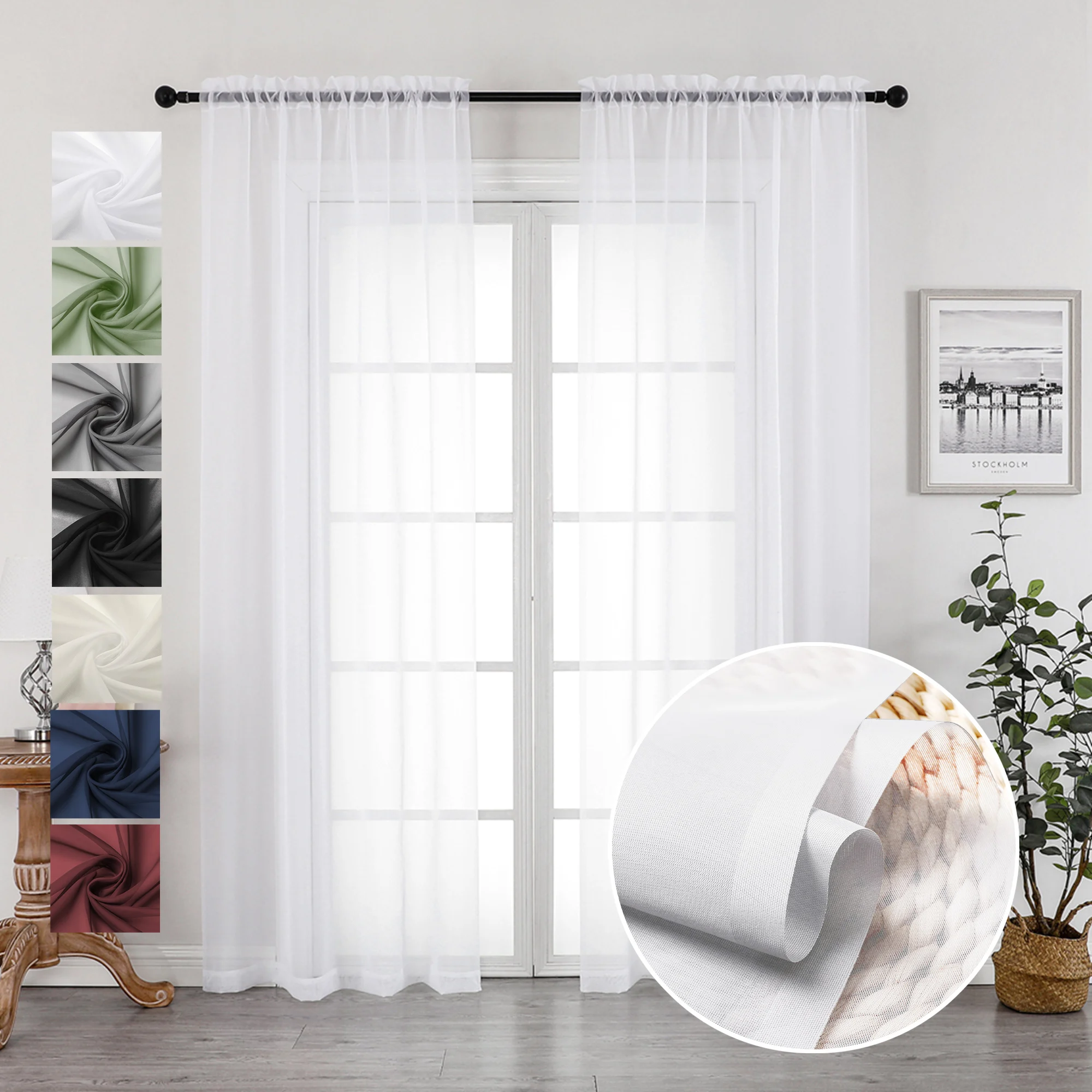 

OWENIE Sheer Fabric Voile Grommet Window Curtain For Living Room And Bedroom white sheer curtain