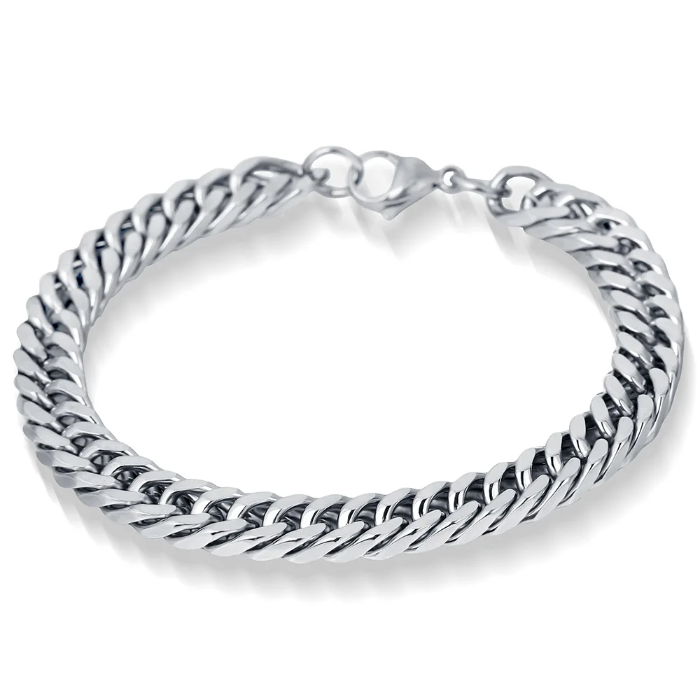 

Classic Men jewelry silver color 9mm wide stainless steel wish chain bracelet, Silver gold rose color