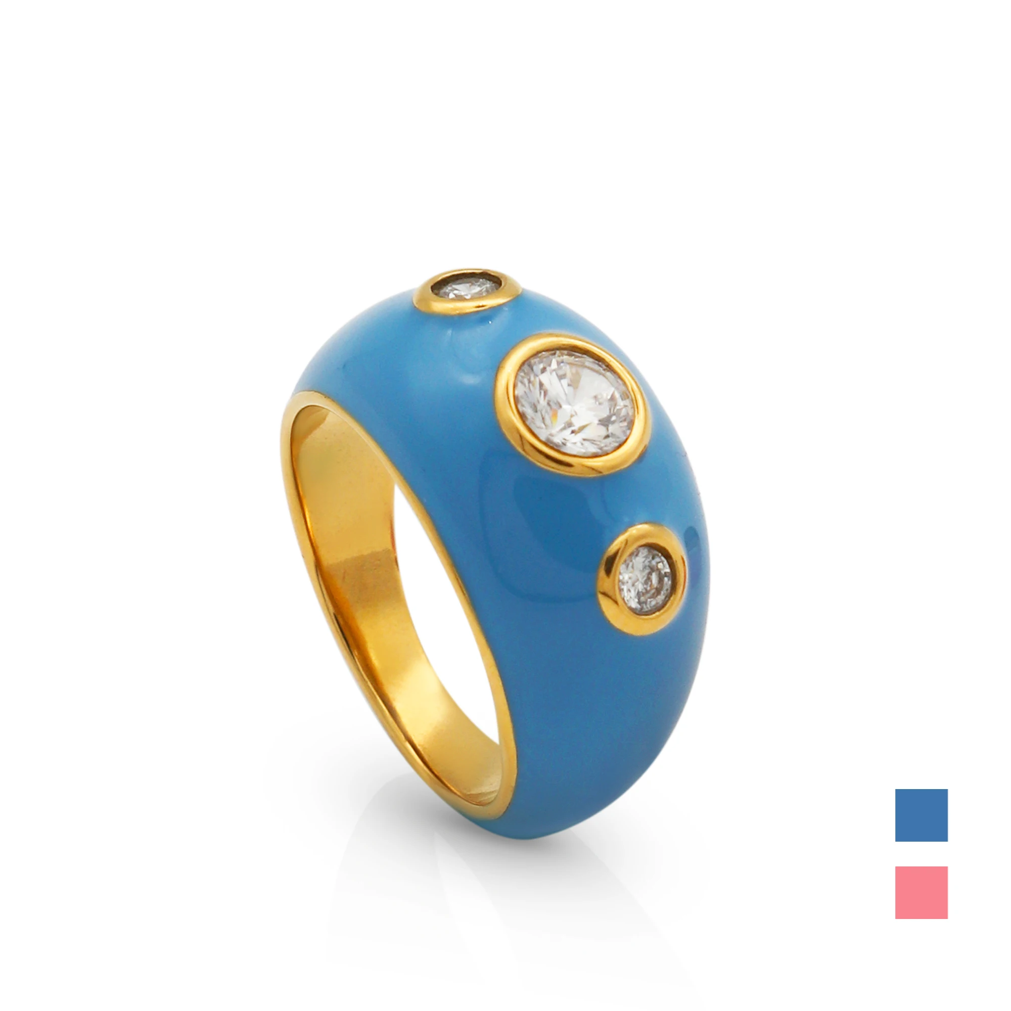 

Chris April fashion 316L stainless steel PVD plated enamel dome band zircon finger ring