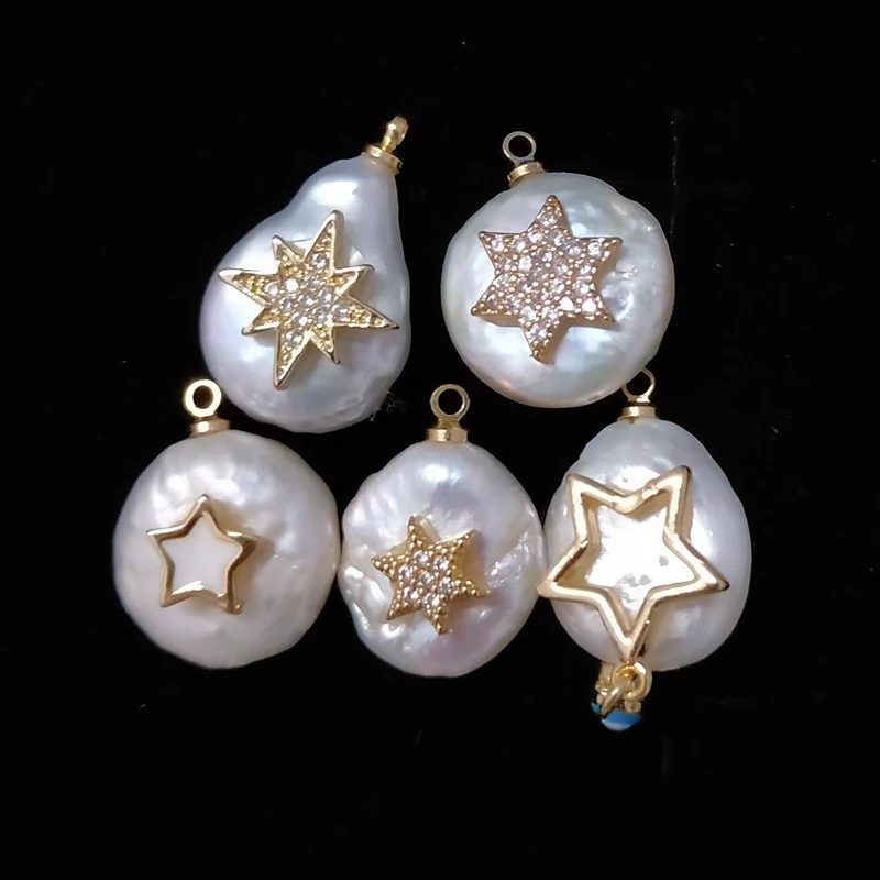 

Natural white baroque pendant star style cz micro freshwater button pearl price designs real pearl earrings, Multi