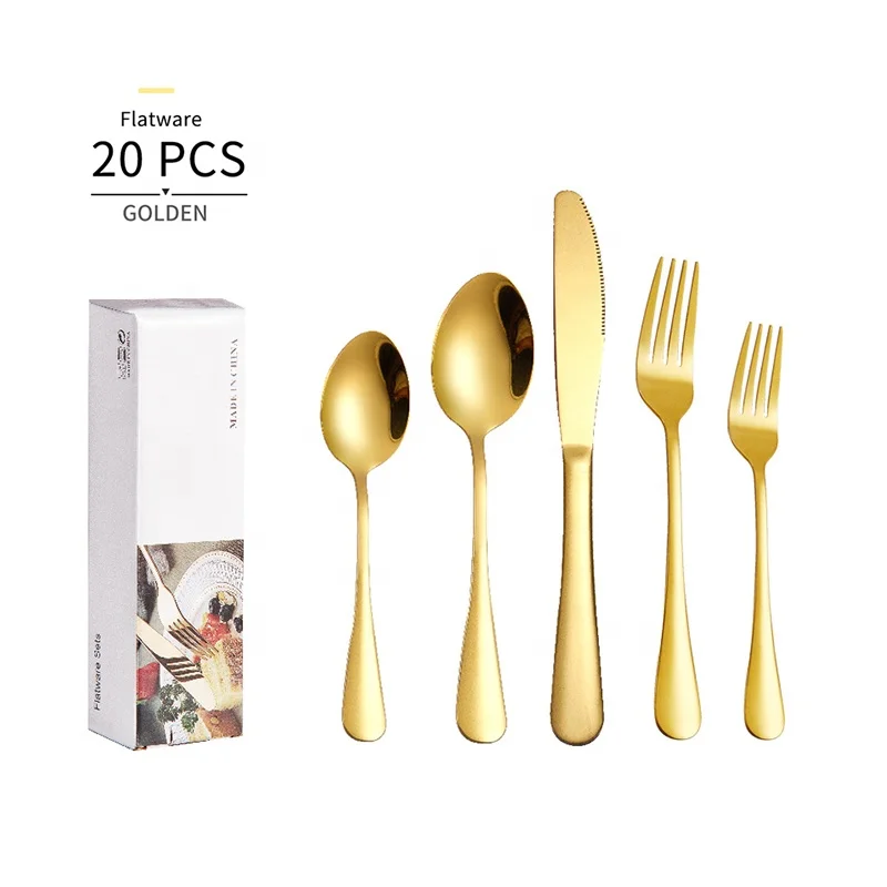 

Amazon Hot Sale Stainless steel gold 20pcs cutlery Set for 4 people