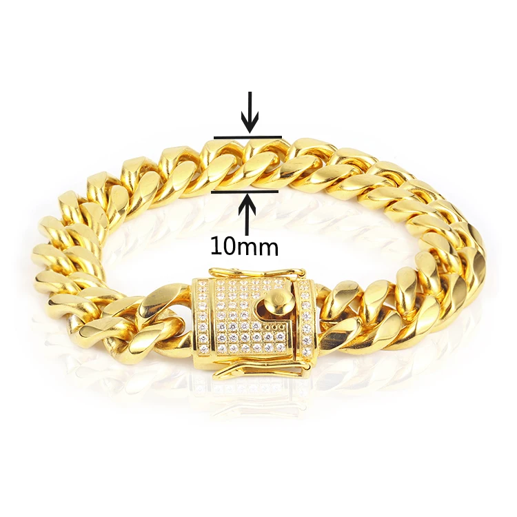 

Heavy Bracelets For Men Gold/Silver Color Plated Micro Paved CZ Stones Cuban Chain Bracelet