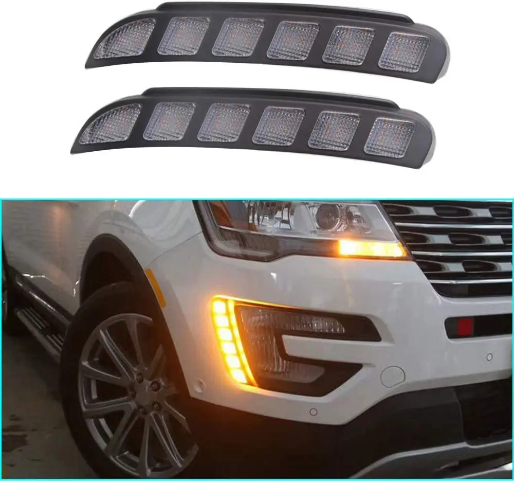 

Super Bright LED Daytime Running Light Two Color DRL for Ford Explorer 2016 2018 2019 Replacement Front Bumper Fog Lamp Assembly