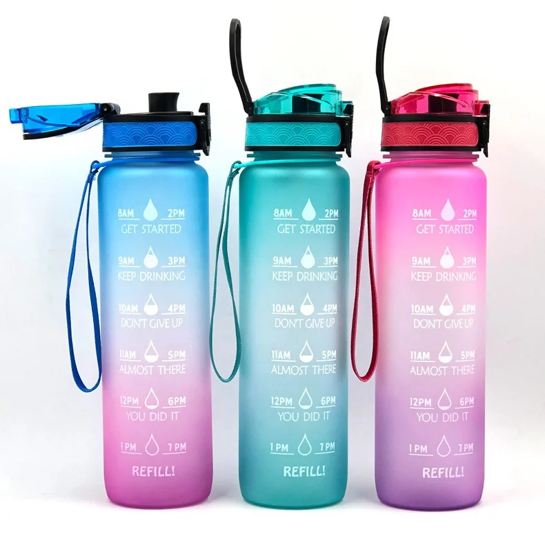 

Frosted gradient color plastic sports large capacity fitness tritan 1000ml motivational water bottle