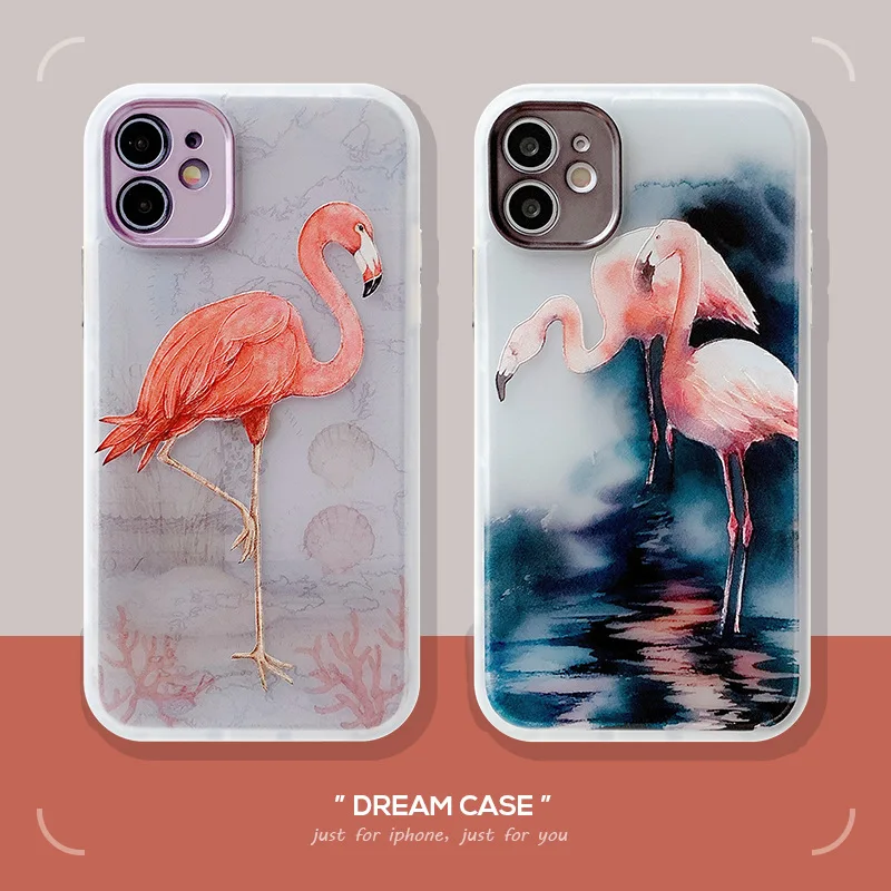 

For iPhone 12 11 Pro Max Mini Luxury Flamingo Phone Case For iPhone X XR XS Max 7 8 Plus Soft TPU Bumper Back Cover Coque Funda