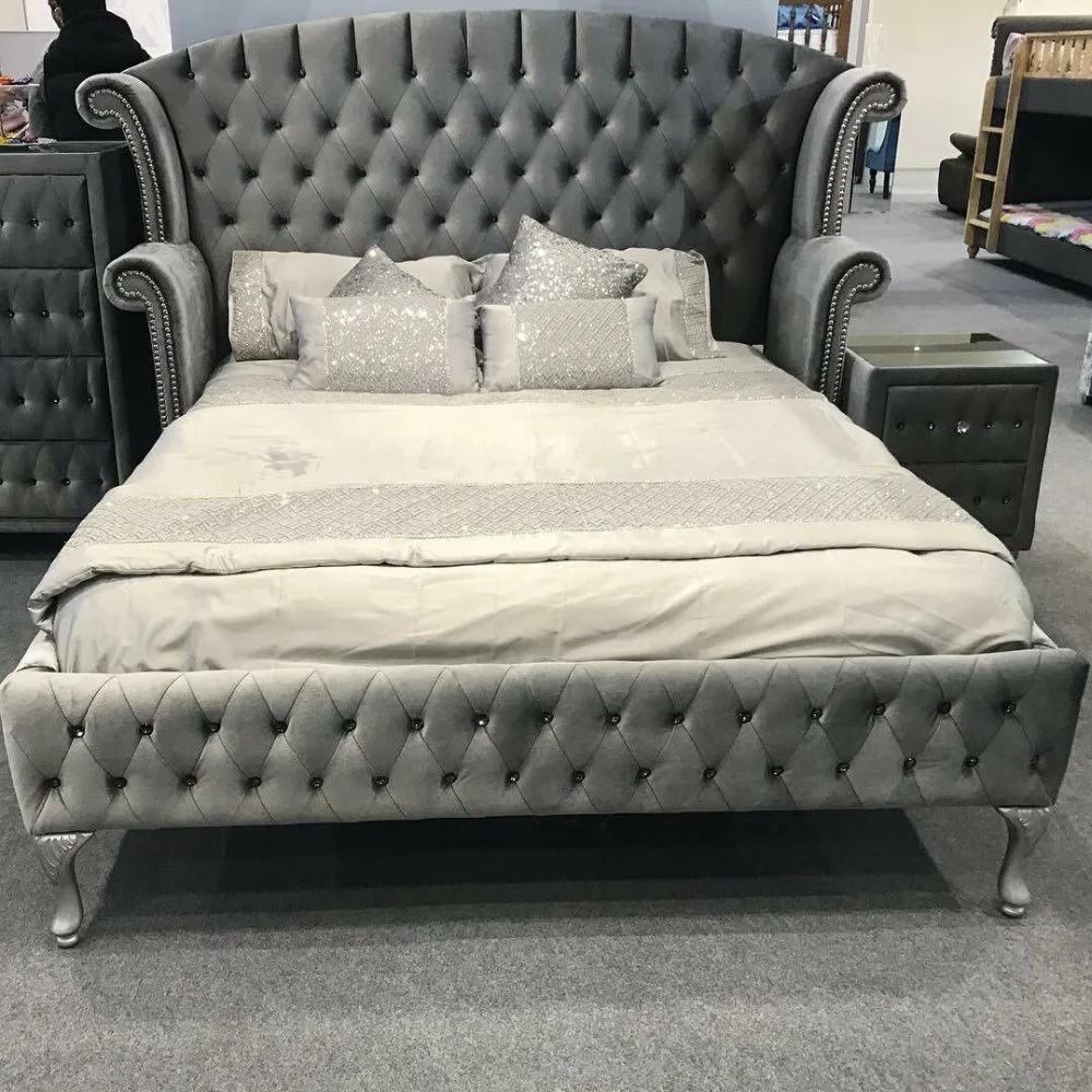 
Luxury plush velvet super king bed frame antique king beds king bed carved 