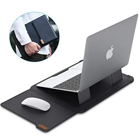 

Micani hot sales PU leather waterproof Laptop Sleeve bag stand adjustable holder Portable shock resistant bag with mouse pad, 3 colors to choose