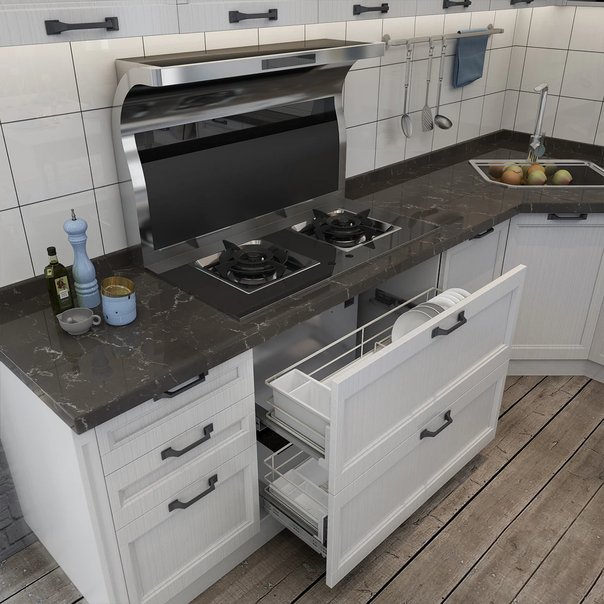 Classic Custom Wood Veneer Kitchen Cabinet With Hpl Finished