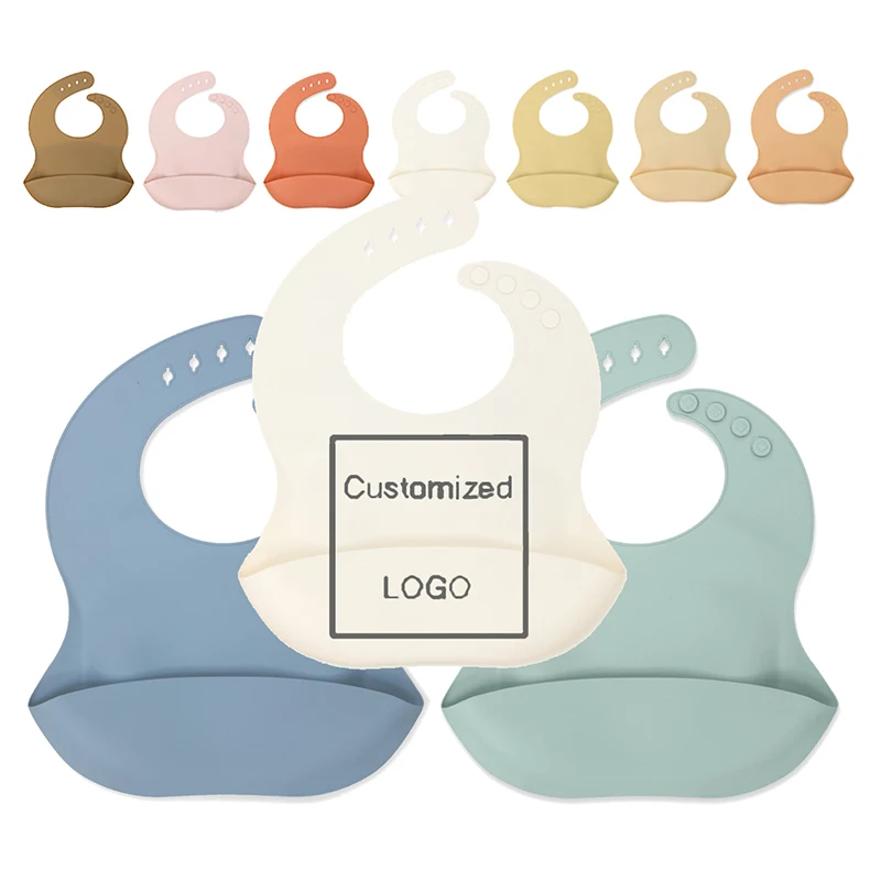 

2021 Plain Wholesale Custom Private Label Bpa Free Adjustable Waterproof Silicone Baby Bibs, Blue/green/pink/red/sky blue/rose pink/brown/black or customized