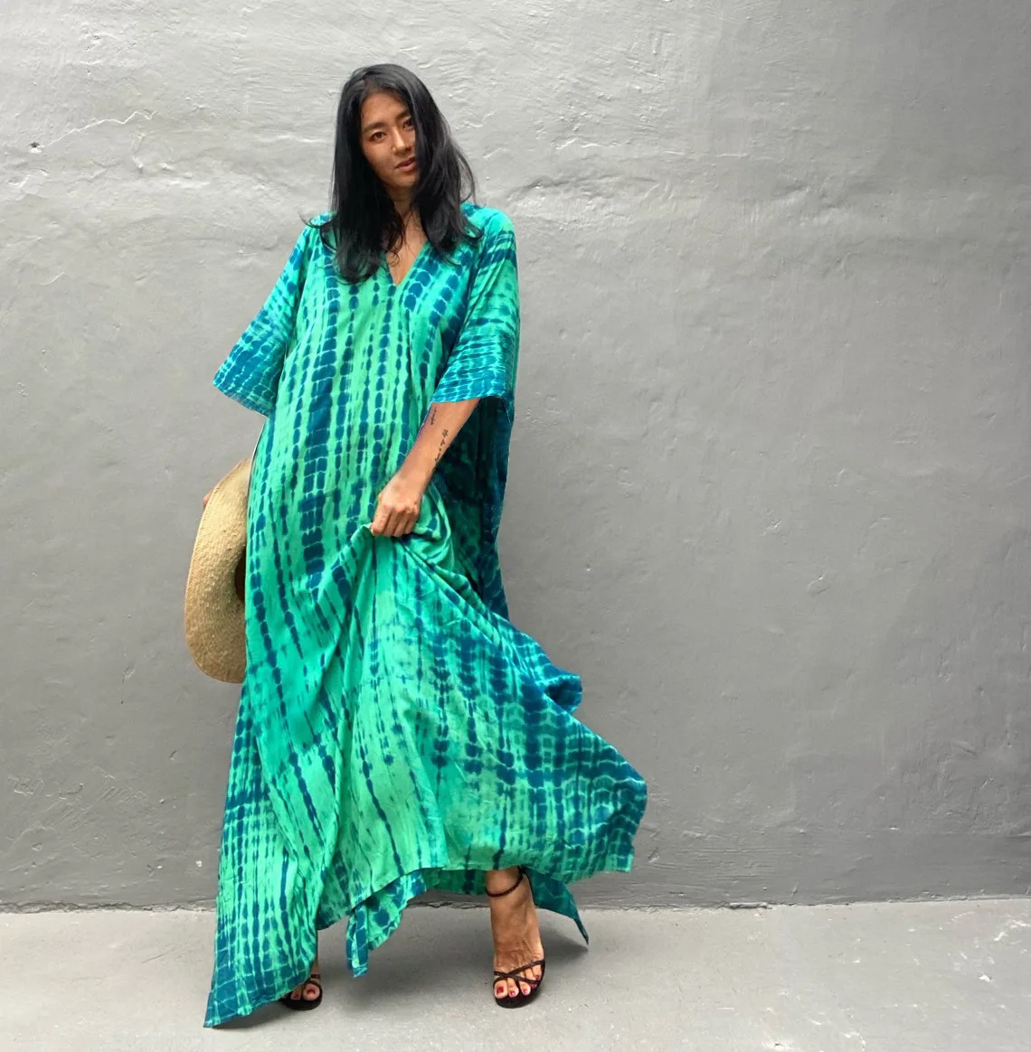 

Printing Rayon Cotton Beach Dress Women Beach Wear Cover Up Summer Dress