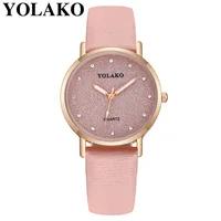 

3896 YOLAKO hot brand Rose Gold Diamond Lady Wrist Watches Leather Strap