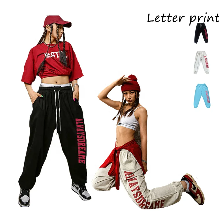 

ALWAYSDREAME Ins Fashion Letter Print Acid Wash Hip Hop Jazz Women Gym Sport Ladies Loose Joggers Trousers Women's Pants, In available