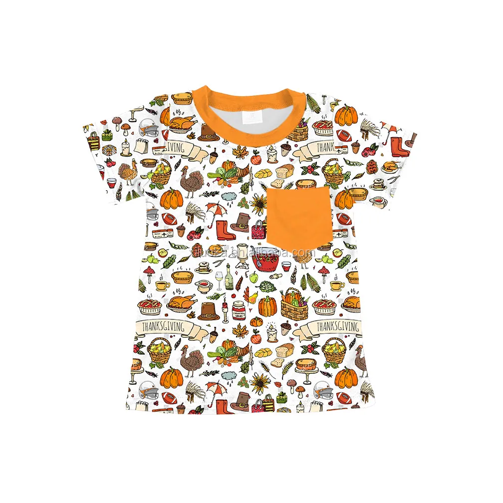 

Hot Sale Fashion Kids Boutique Boy Short Sleeve Tops Pumpkin Tops Summer Girl Clothing, Picture