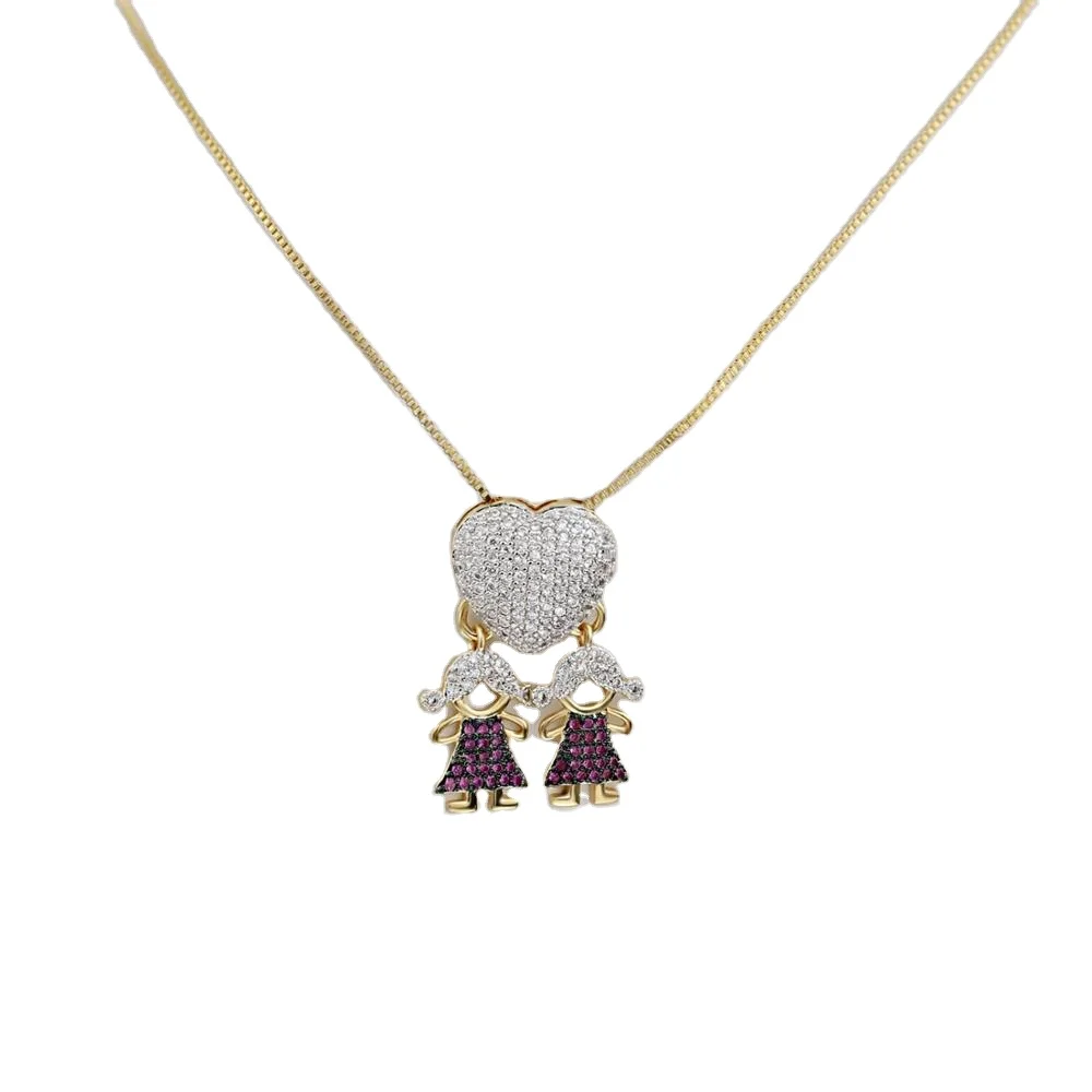 

Lovly Clear CZ Micro Boy And Girl Pendant Elegant Heart Necklace For Couple Gift