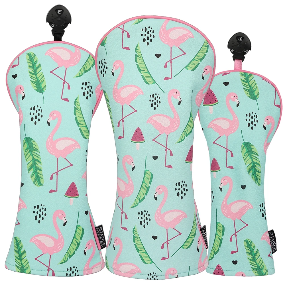 Drop Shipping PU Synthetic Leather Flamingo Printing Golf Headcover Wood Hybrid 460cc Driver Cover