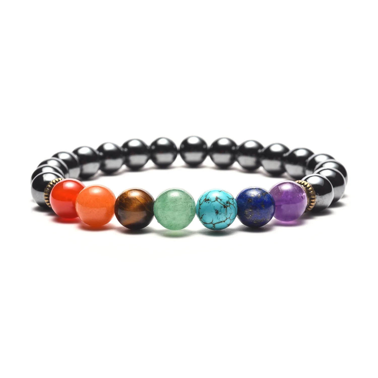 

Genuine Gemstones Natural Magnetic Hematite Healing Natural 7 Chakra Stone Bracelet For Men and Women