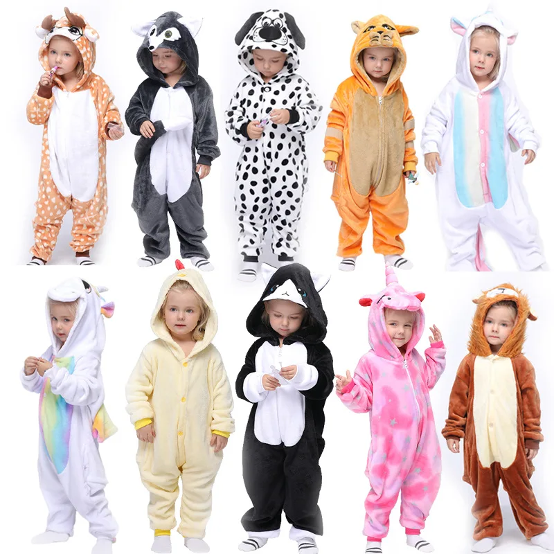 

Wholesale Cute animal children costume flannel pajamas cartoon Unicorn kid pajamas clothes, As pictures
