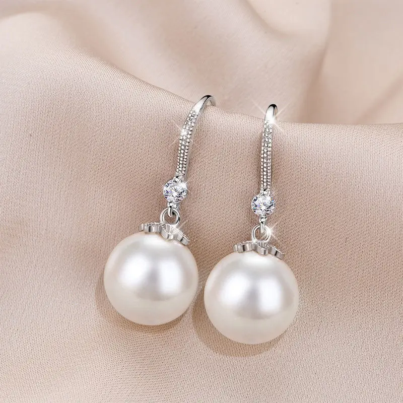 Exquisite Simple Big Clear Pearl Earrings Simple Round White Pearl Earrings Jewelry Classic Earrings For Women Elegant Gifts