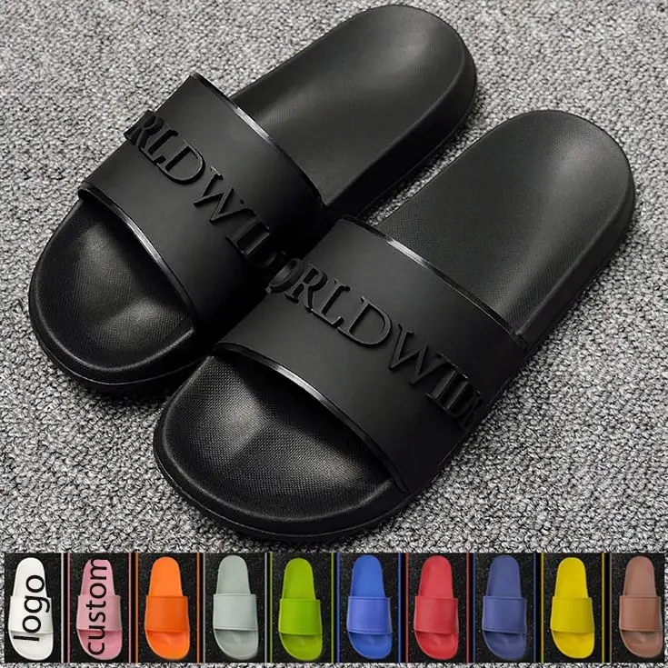 

2020 Hot Sale Fashion Slippers Green And White For Men Designers Slide Sandals Latest Palm Toptan Havlu Terlik Logo Pvc Slides, Customized color