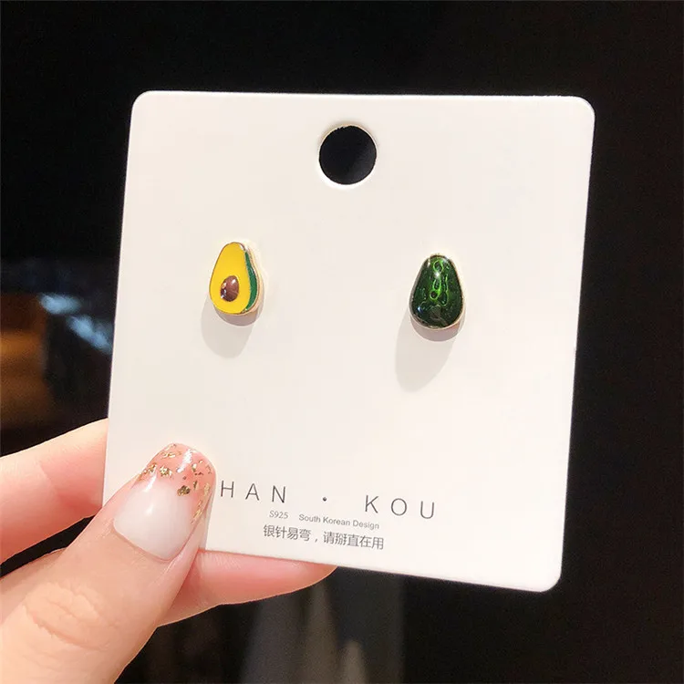 

2021 Female New South Korea Dongdaemun Tide Asymmetrical Personality Small Sweet Egg Net Red Avocado Earrings, Picture shows