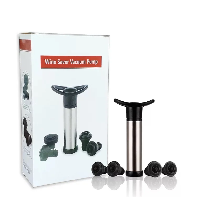 

Hot Sale Stainless Steel Vacuum Pump Wine Easy Using Wine Saver Vacuum Pump With 4 Stoppers, Black