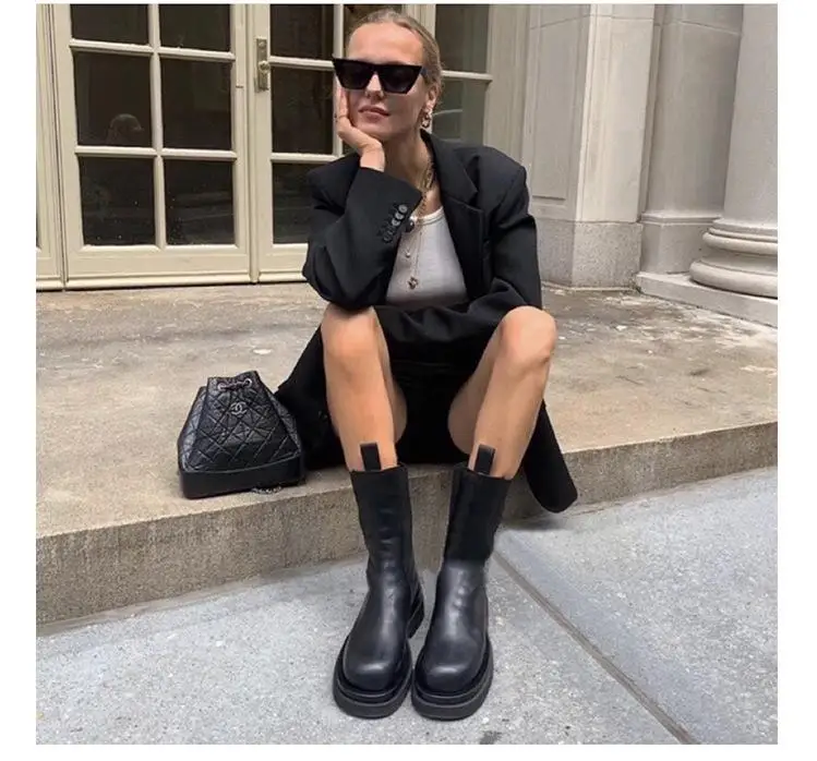 

New Luxury Chelsea Shoes Platform Slip On Chunky Heel Designer Women Ankle Boots