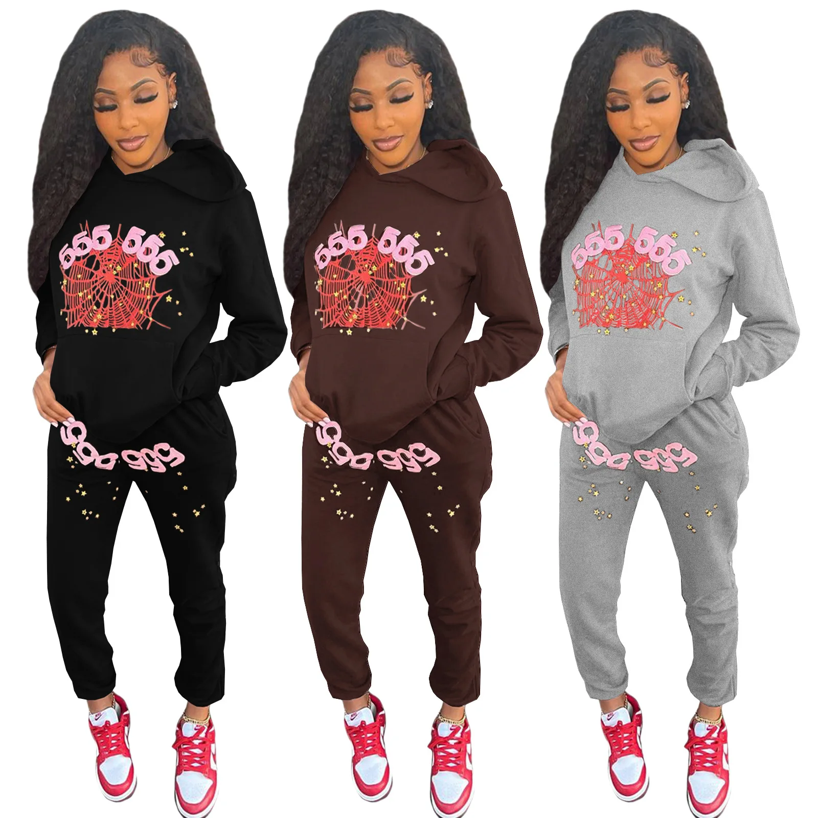 

SY-99102 Winter New Streetwear Tracksuit Letter Print Sweatsuit Women's Set Hooded Sweatshirt Jogger Pants Two Piece Set Women, Picture color