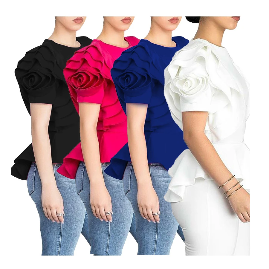 

SAL0174 china manufacturer plain color fashion ruffle design summer beautiful lady blouse & top, As pictures showed