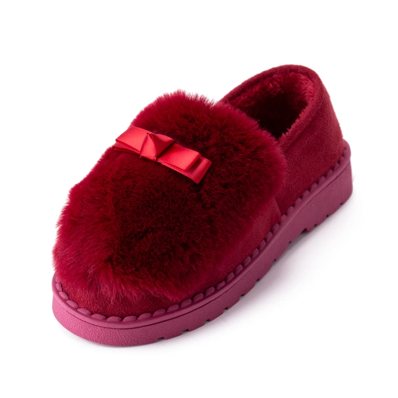 

Girls Cute Butterfly Knots Shoes Fluffy Plush Winter Warm Shoes
