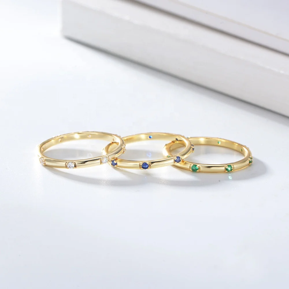 

S925 Sterling silver fashion simple jewelry for women thin gold plated finger rings Korean trendy shiny crystal zircon band ring