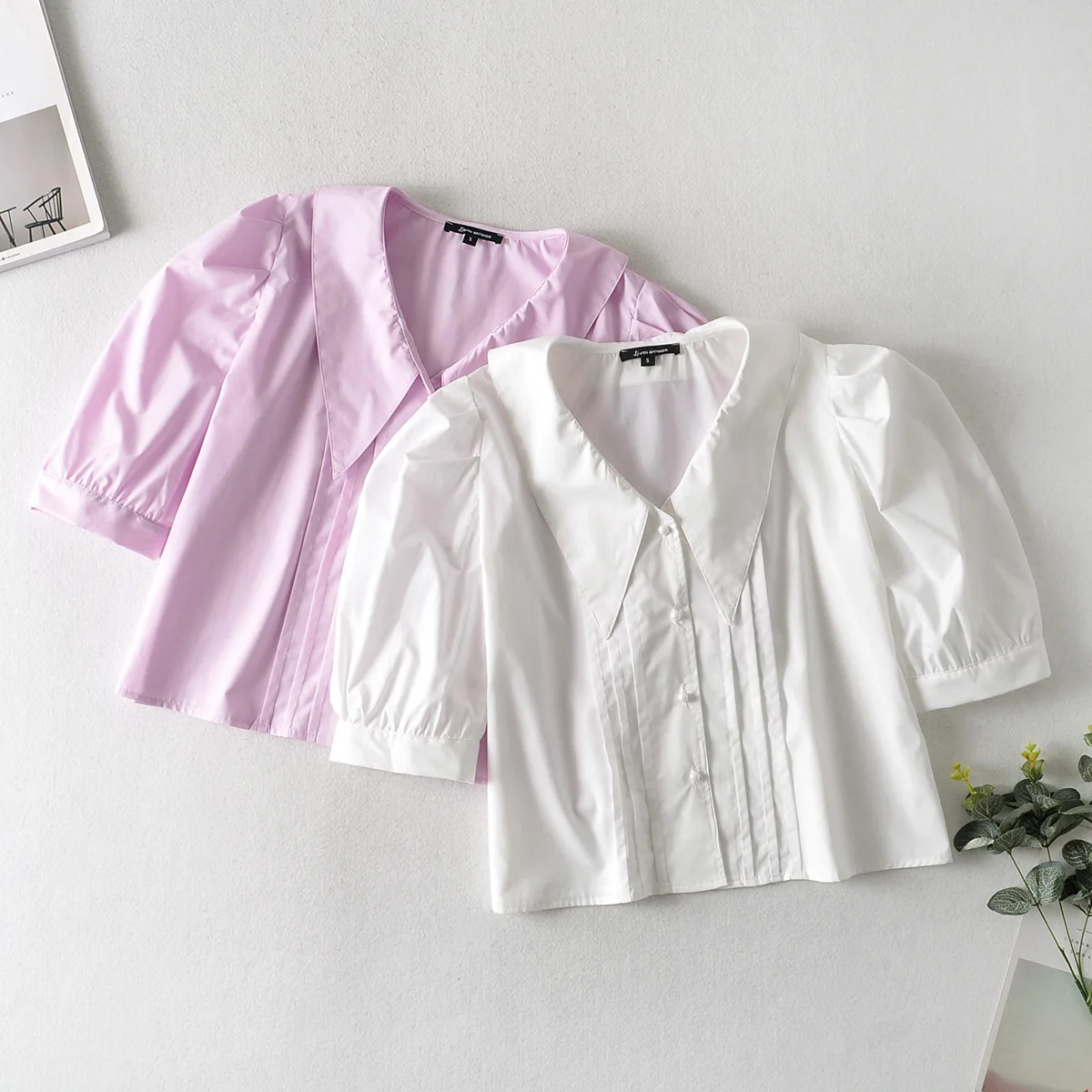 

Short sleeve French style peter pan collar short sleeve women summer cotton blouse & tops