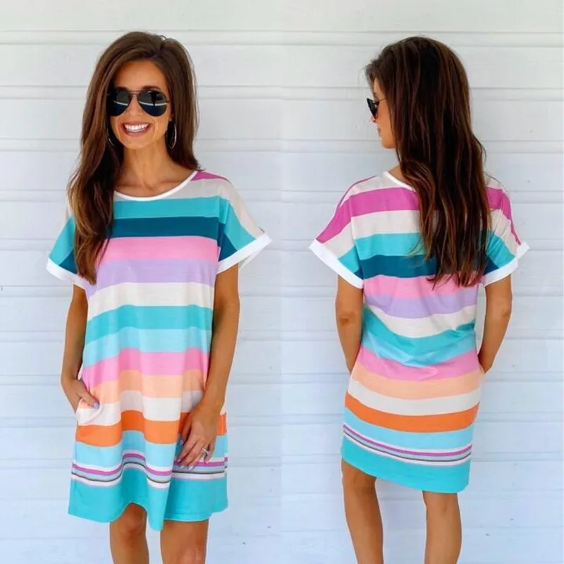 

ZACAVIA 2021 Summer Custom Striped Positioning Print Casual Dress