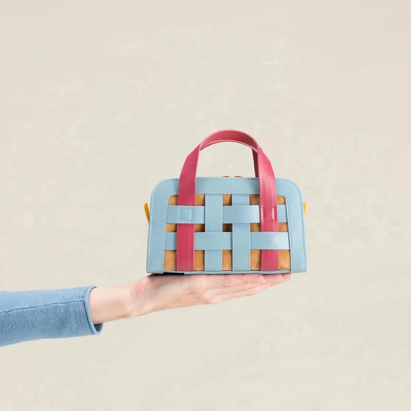 

Turkey design Creative weaving contrast color basket shoulder bag for girl