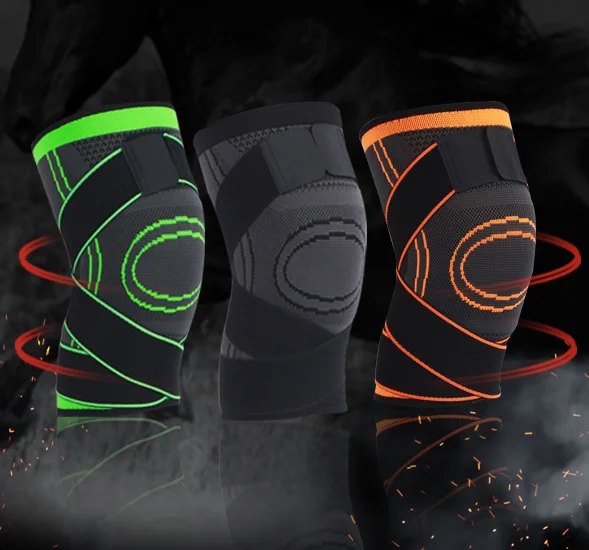 

Wholesale Knee Support Protective Gear Fashion Sports Knee Sleeve Elastic Knitting Knee Brace with Bandage, Orange,green,black