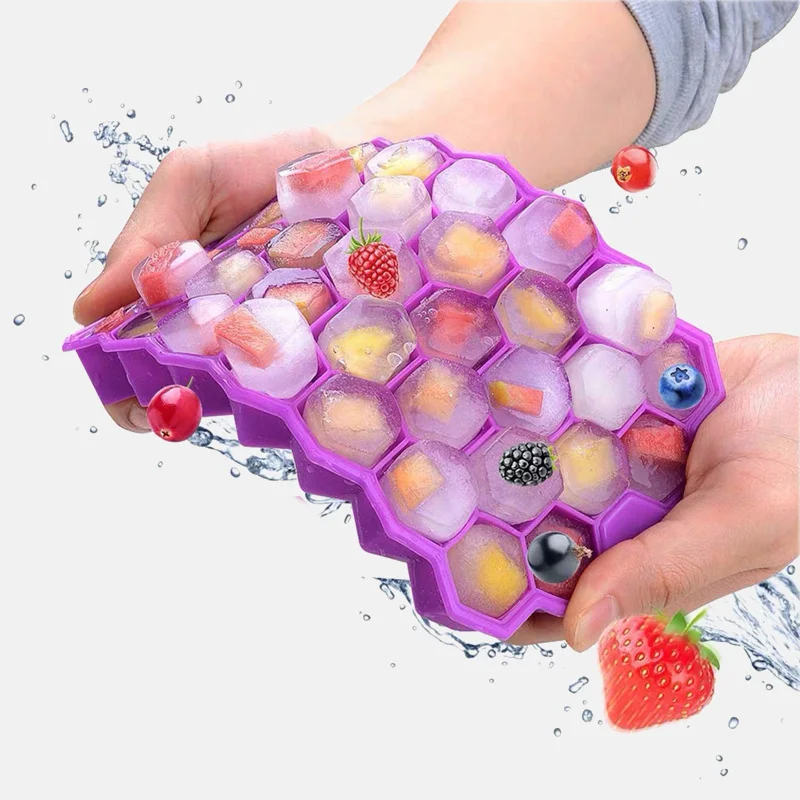 

Factory Stock 37 Grid Honeycomb Large Capacity Stackable Diy Ice Silicone Ice Cube Trays, Pink, yellow, transparent, red, purple, blue, black, customized