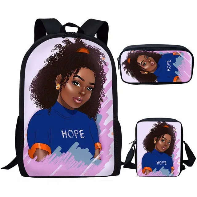 

Black Art Afro Lady Girls School Bags for Kids 3pcs School Bag Set Children Preppy Bookbags Students School, Customized color