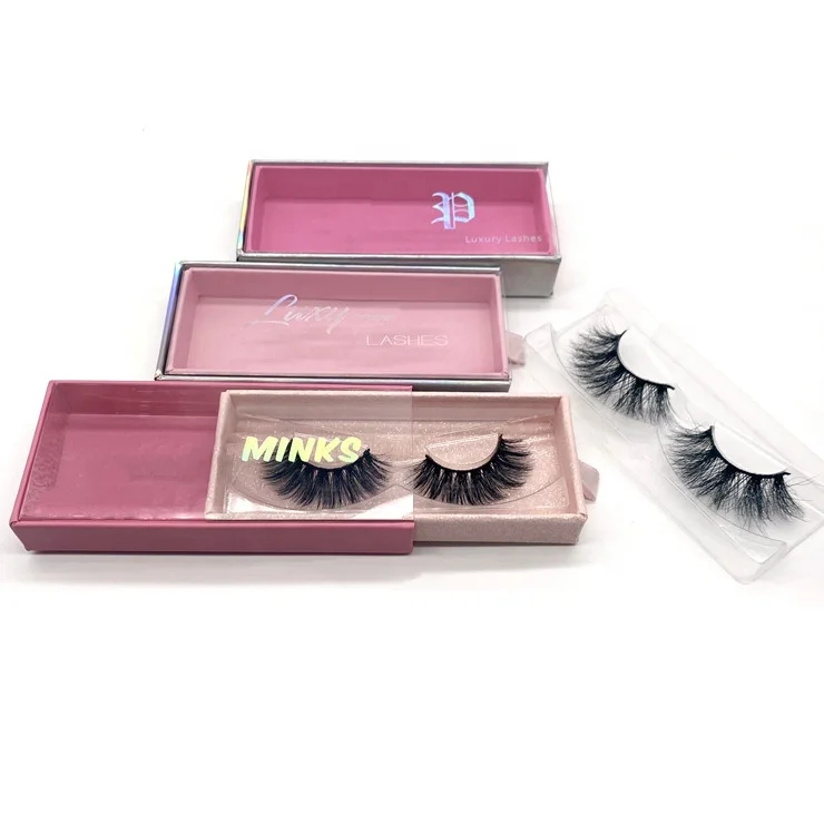 

holographic pink private label empty window packaging sliding drawer eyelash box