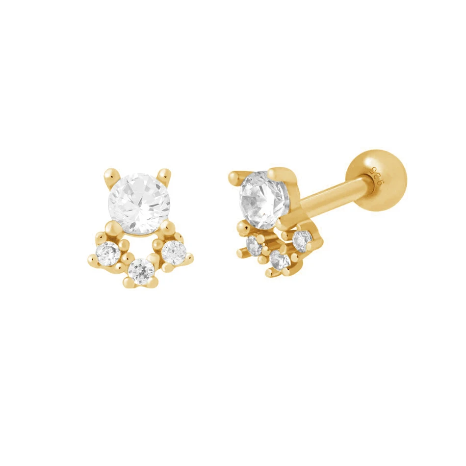 

wholesale nice jewelry 18k gold plated 925 sterling silver crystal round stone triple cz barbell stud earrings