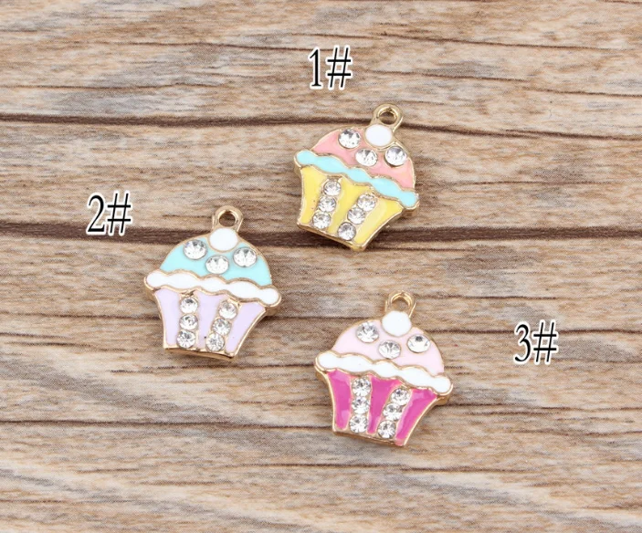 

color enamel metal alloy ice cream cake charms face back same looking artificial cake charms for bracelet necklace accessories
