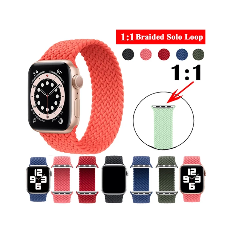 

Tschick Braided Solo Loop Strap For Apple Watch Band 44 40mm 38 42mm Official 1:1 Nylon Fabric Watchbands for iWatch 6 SE 5 4 3, Multi-color optional or customized