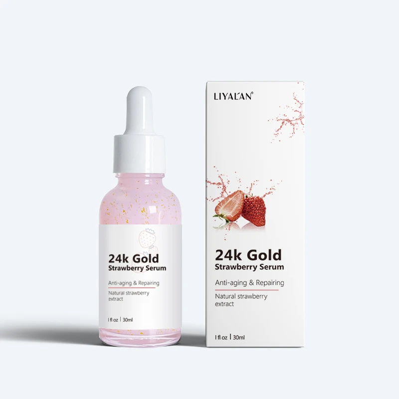 

Private Label Natural Organic Whitening Anti Aging 24K Gold Strawberry Face Serum